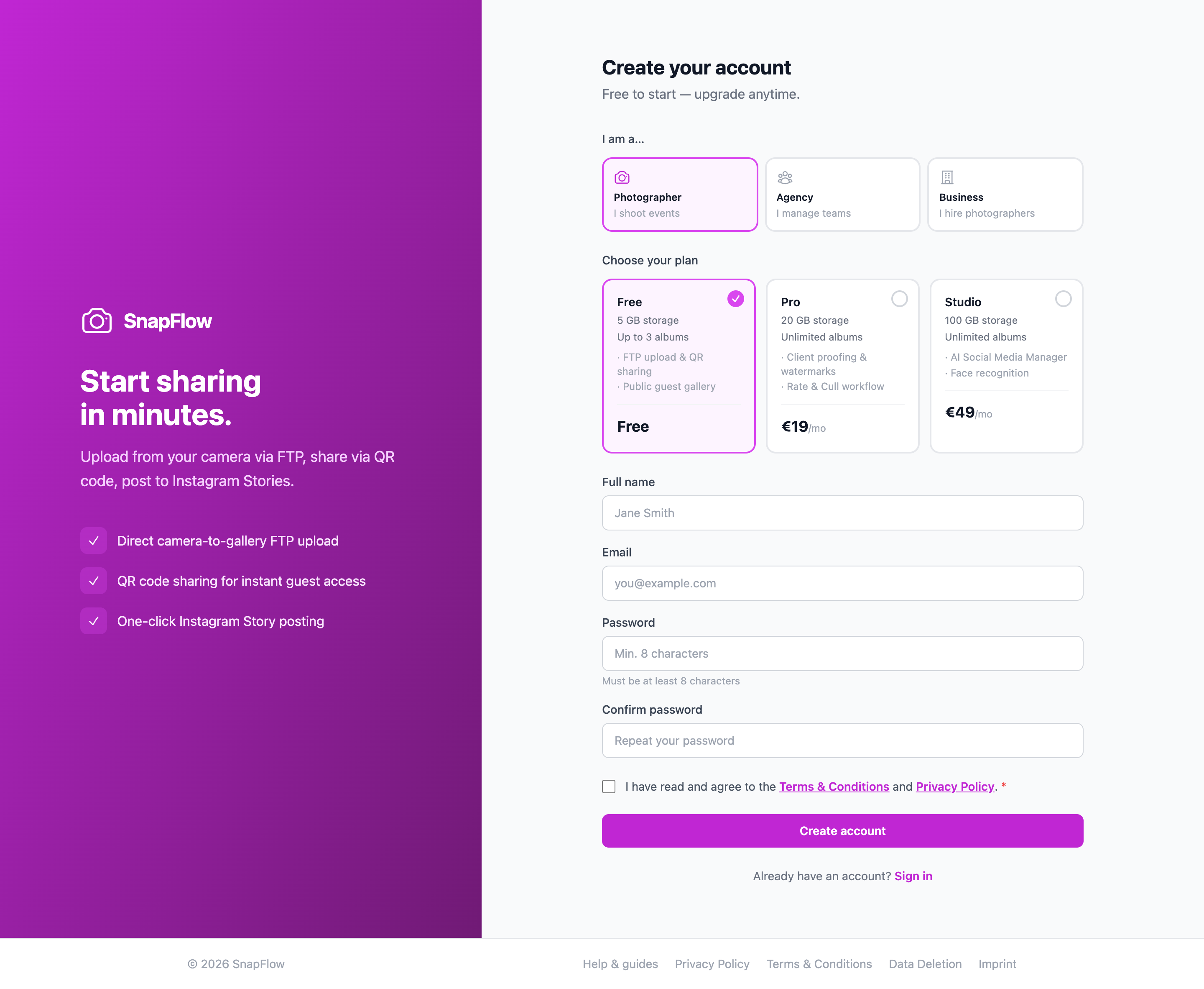Creating a SnapFlow account