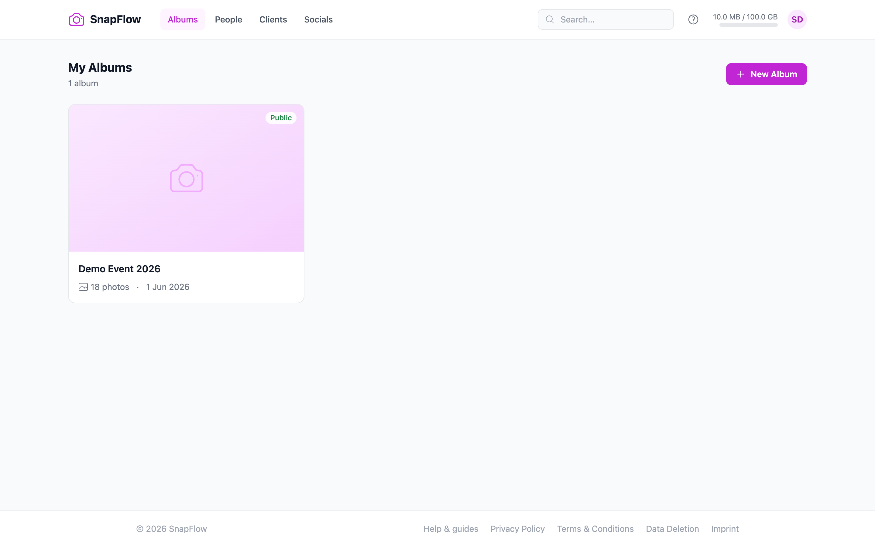 The SnapFlow dashboard