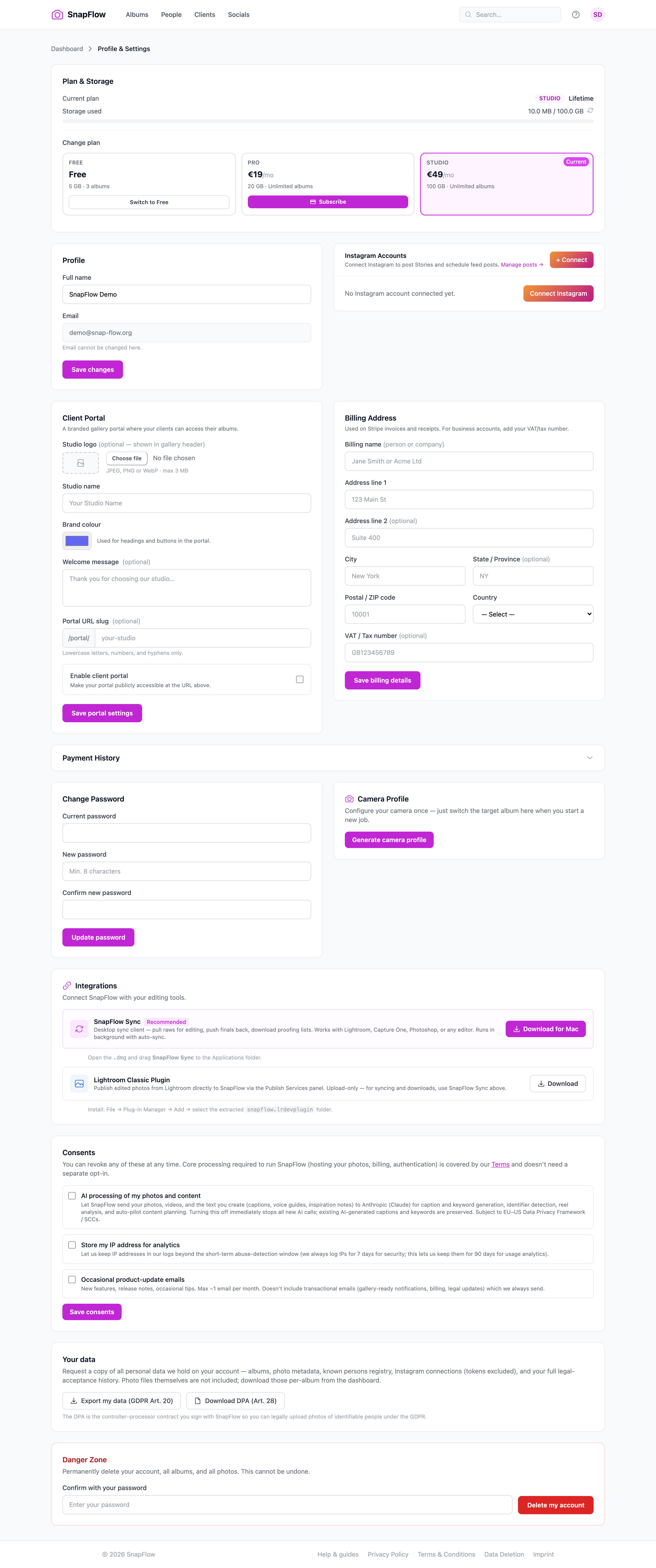 The profile page with the desktop app download