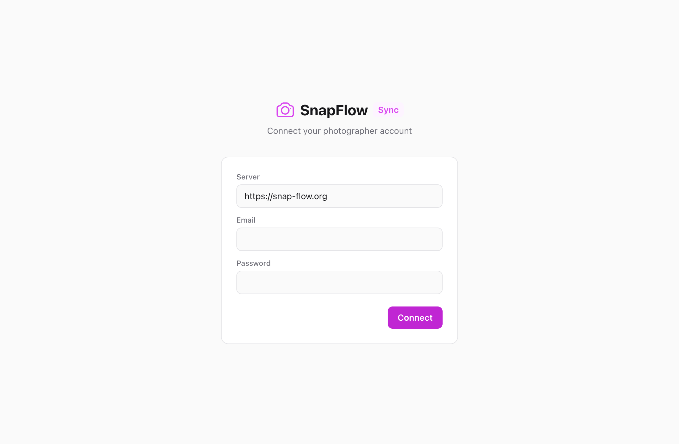 The Connect login screen