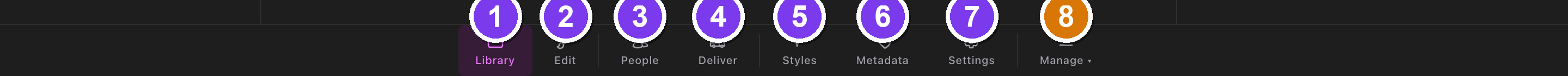 The bottom stage bar with all seven stages and the Manage menu