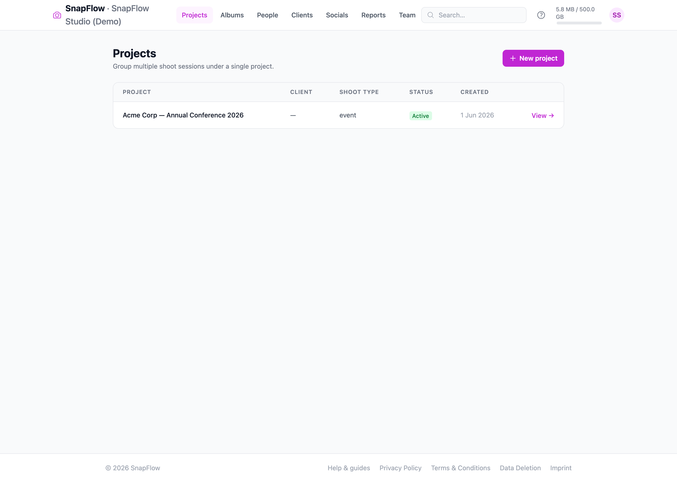 The organization workspace — nav and Projects