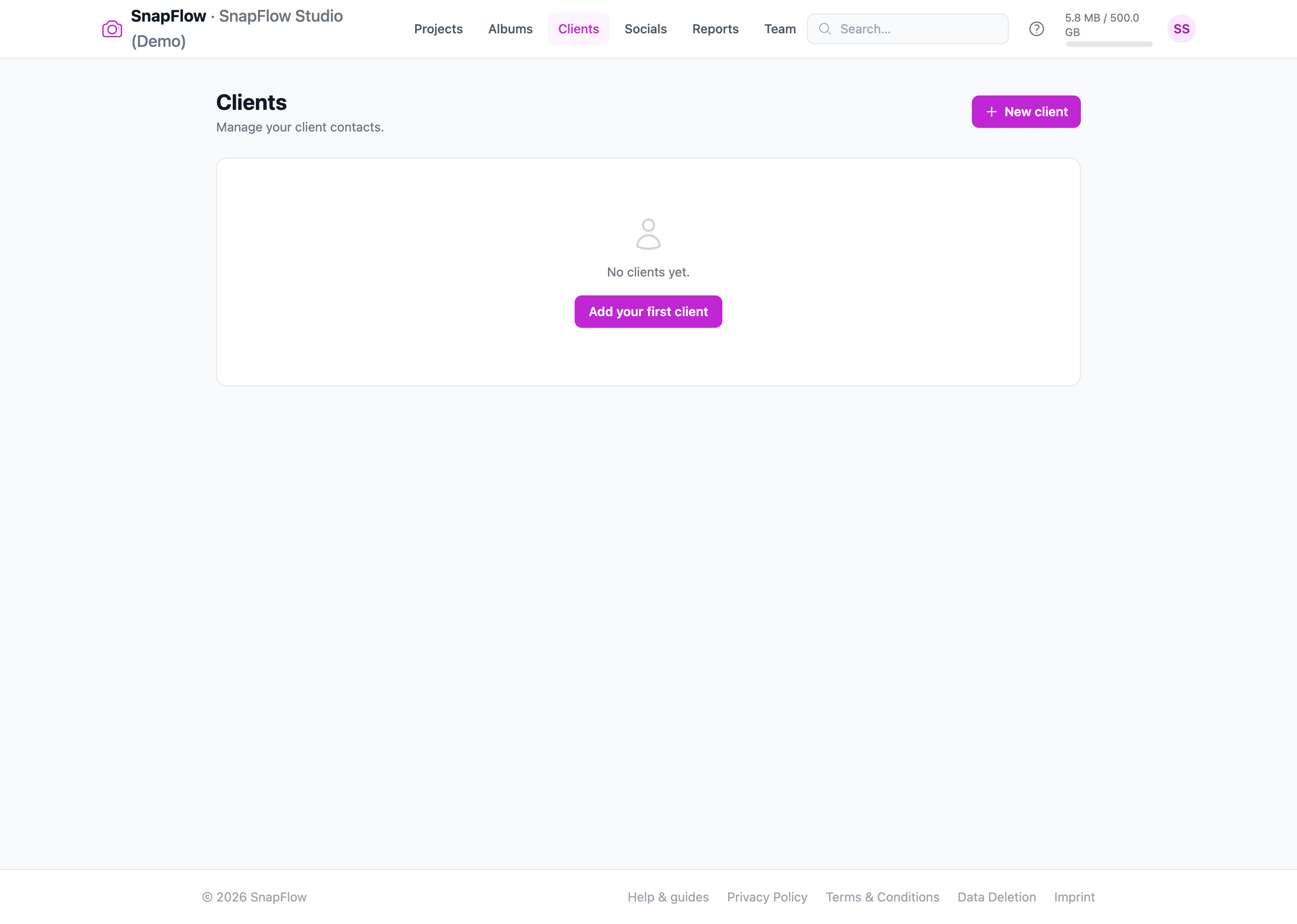 The Clients page