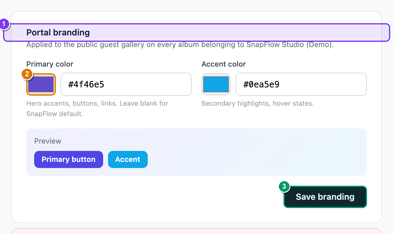 The White-label card on the org Account settings page, with Portal branding above it